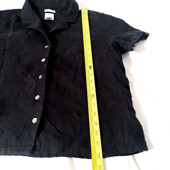 Joie Boxy Black Cropped Embroidered Linen Blouse Shell Buttons Medium - Picture 9 of 10